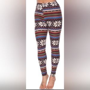 White Mark~Brown Colorful Fair Isle Soft Spandex Leggings NWOT